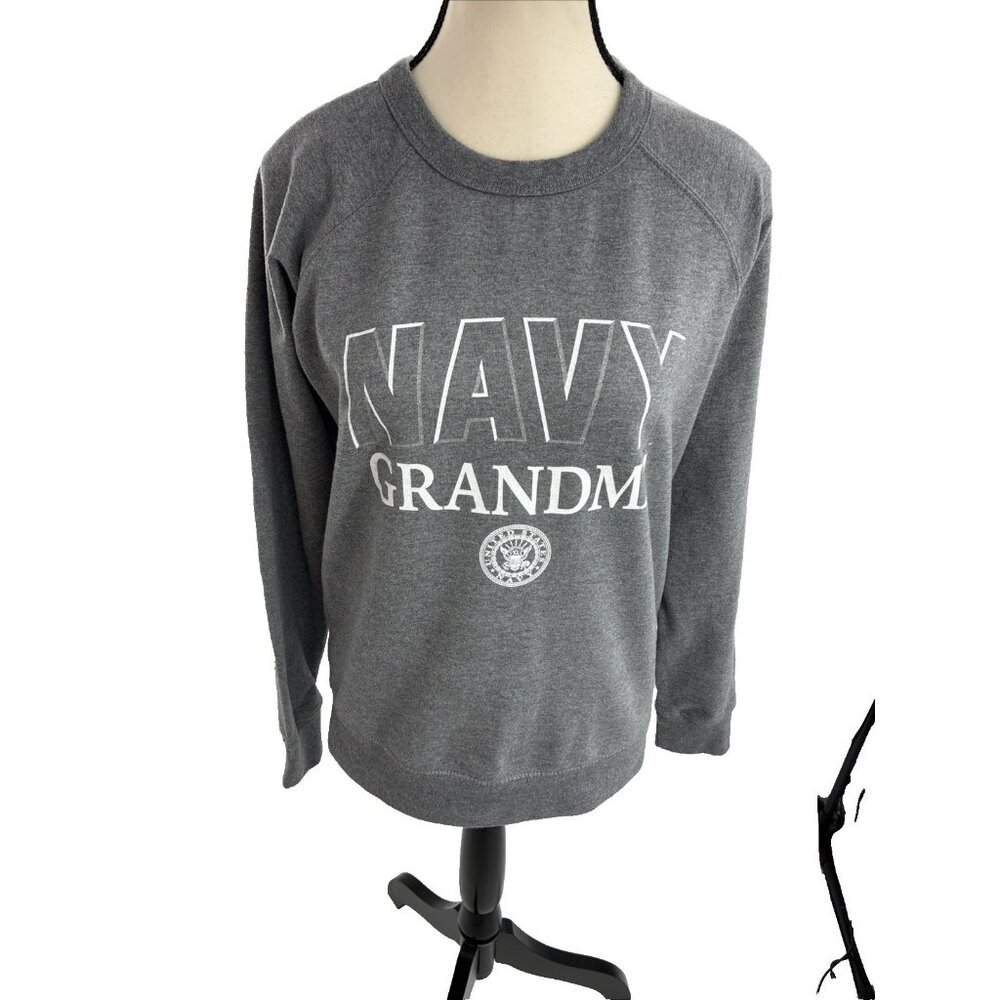 Soffe Womens S Gray Navy Grandma Sweatshirt Pullover Crewneck Military Graphic